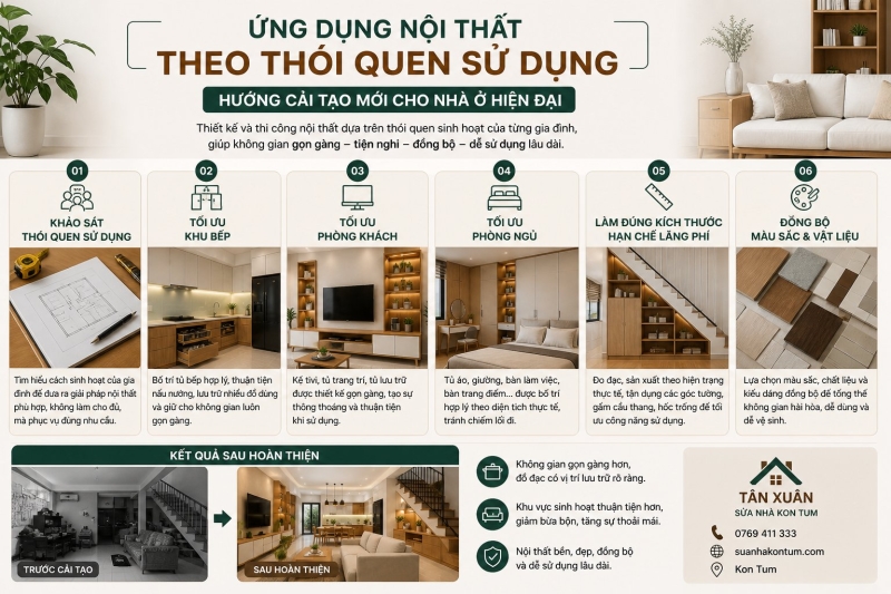 ỨNG DỤNG NỘI THẤT THEO THÓI QUEN SỬ DỤNG I HƯỚNG CẢI TẠO MỚI CHO NHÀ Ở HIỆN ĐẠI