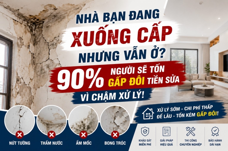 NHÀ BẠN ĐANG XUỐNG CẤP NHƯNG VẪN Ở – 90% TRƯỜNG HỢP CHỈ CẦN CHẬM MỘT THỜI GIAN LÀ CHI PHÍ SẼ TĂNG GẤP ĐÔI